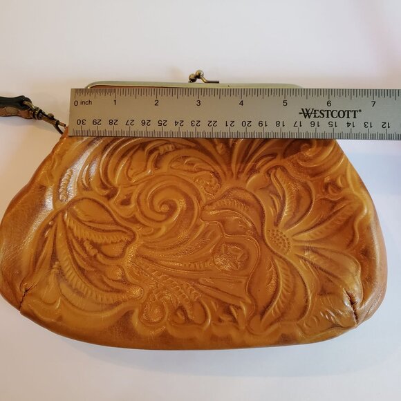 Patricia Nash Wrislet Clutch Purse Leather Brown Kiss Lock Clasp - Picture 5 of 5